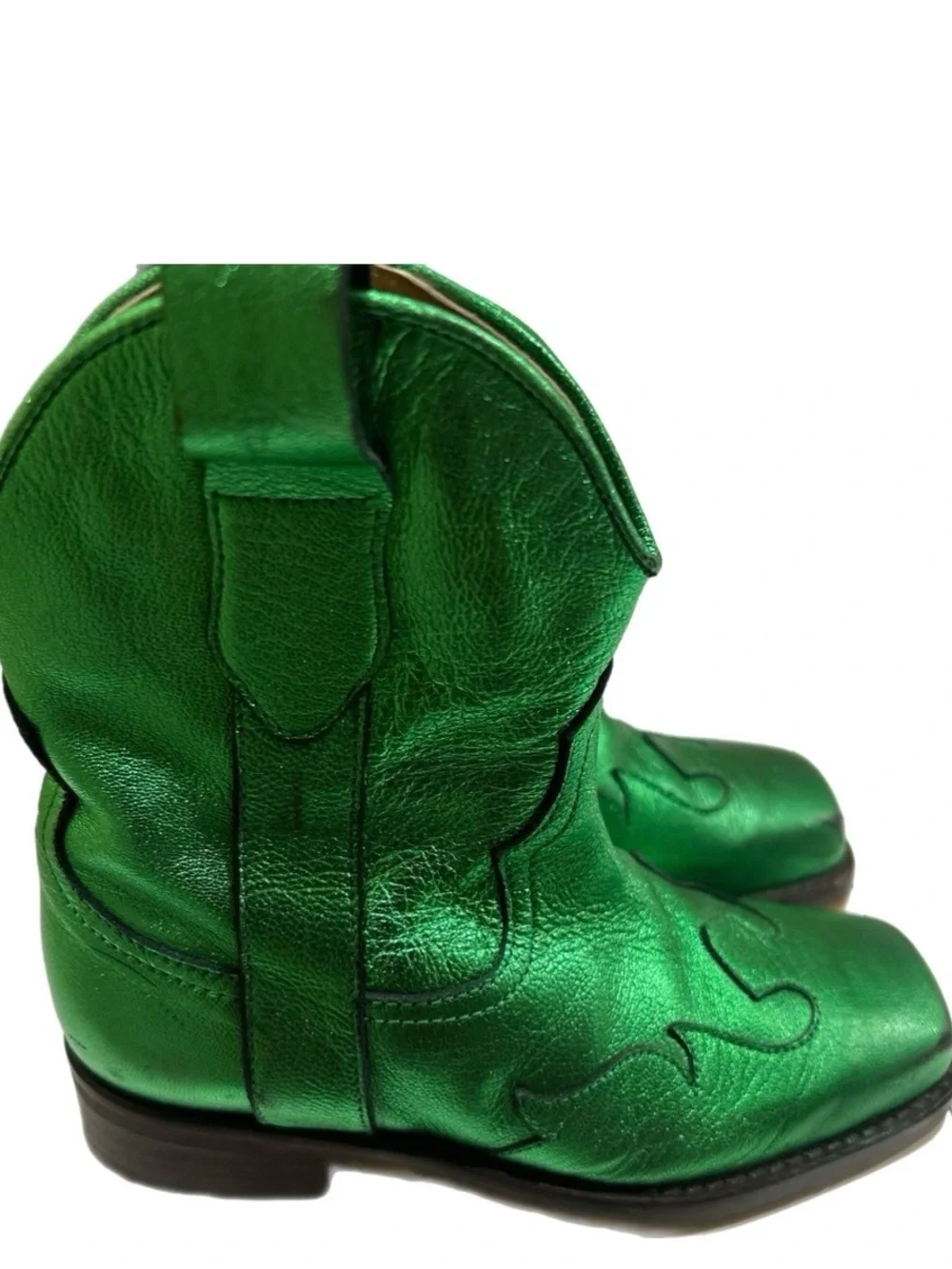 Maison Mangostan Metallic CITRON Green leather Cowboy Boots EU 29 | US 12